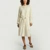 Second Female Cream Printed Dress With Adjustable Belt
