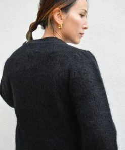 Second Female Brooky Knit Puff O Neck Black Sweater