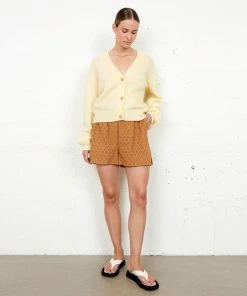 Second Female Brooky Banana Crepe Knit Drop Shoulder Cardigan