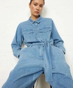 Second Female Ingrid Light Blue Denim Jumpsuit
