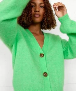 Second Female Brooky Absinthe Green Knit Drop Shoulder Cardigan