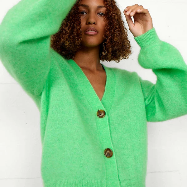 Second Female Brooky Absinthe Green Knit Drop Shoulder Cardigan