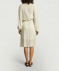 Second Female Cream Printed Dress With Adjustable Belt