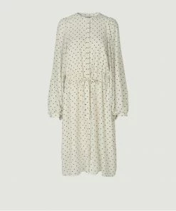 Second Female Cream Printed Dress With Adjustable Belt