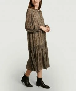 Second Female Severine Long Sleeves Zebra Pattern Midi Dress