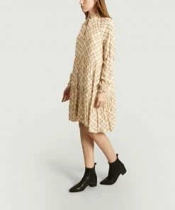 Second Female Cream Katt Printed Mid Length Dress