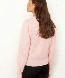 Second Female Brooky Knit Puff O-Neck Silver Pink Sweater