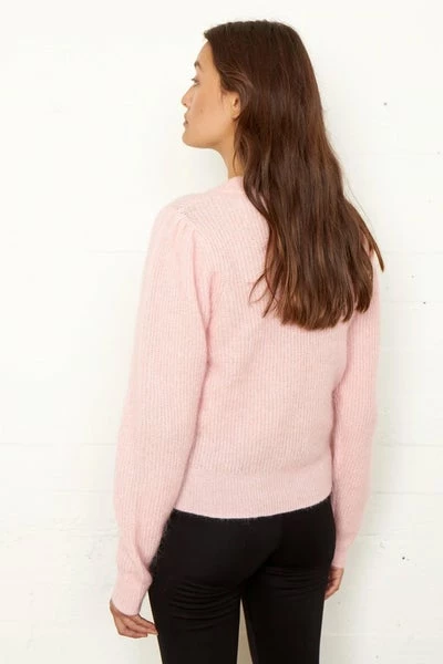 Second Female Brooky Knit Puff O-Neck Silver Pink Sweater