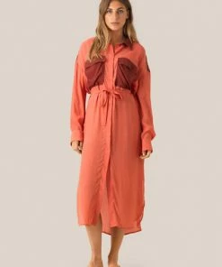 Second Female Phlake Shirt Dress In Burnt Orange