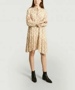 Second Female Cream Katt Printed Mid Length Dress