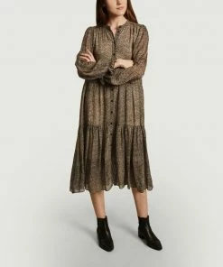 Second Female Severine Long Sleeves Zebra Pattern Midi Dress