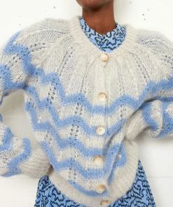 Second Female Juliette Brunnera Blue O-neck Knit Cardigan