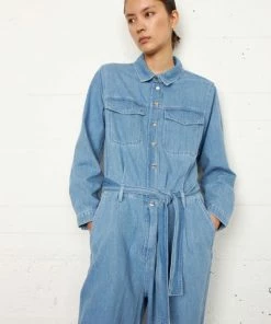 Second Female Ingrid Light Blue Denim Jumpsuit
