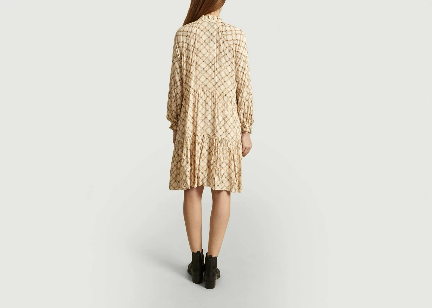 Second Female Cream Katt Printed Mid Length Dress