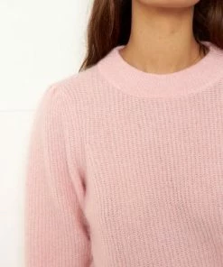 Second Female Brooky Knit Puff O-Neck Silver Pink Sweater