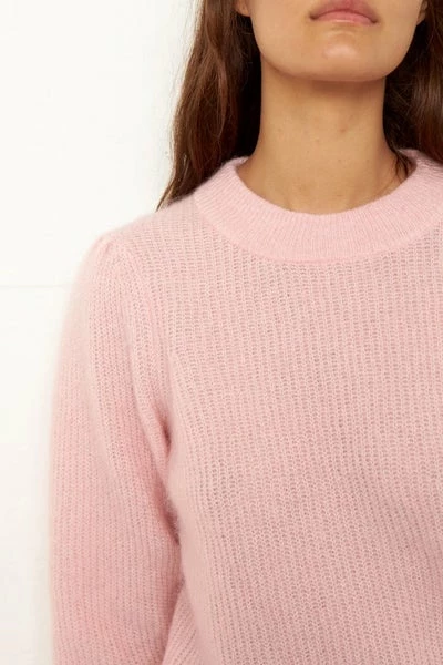 Second Female Brooky Knit Puff O-Neck Silver Pink Sweater